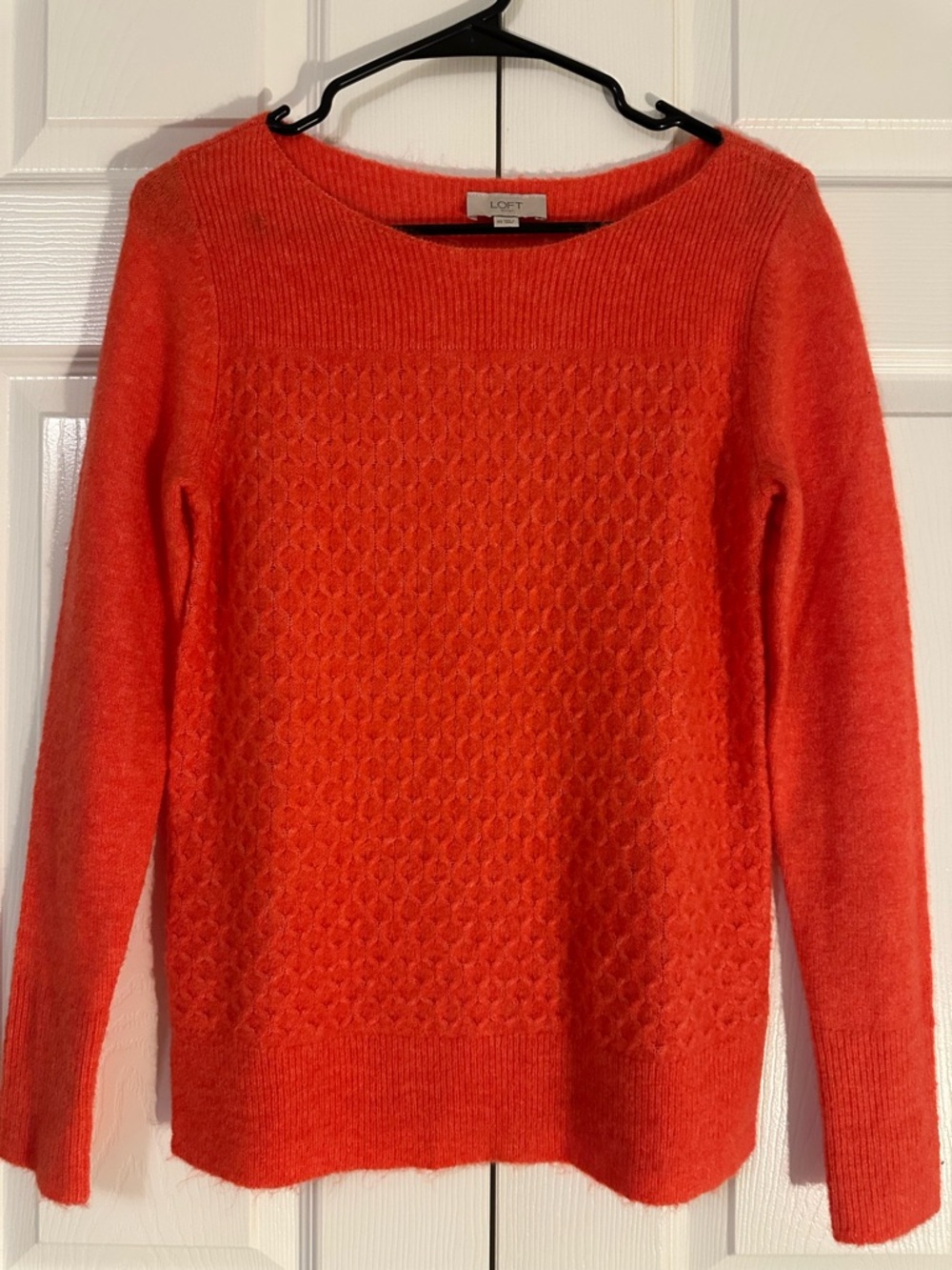 LOFT Coral-Orange Textured Crewneck Sweater